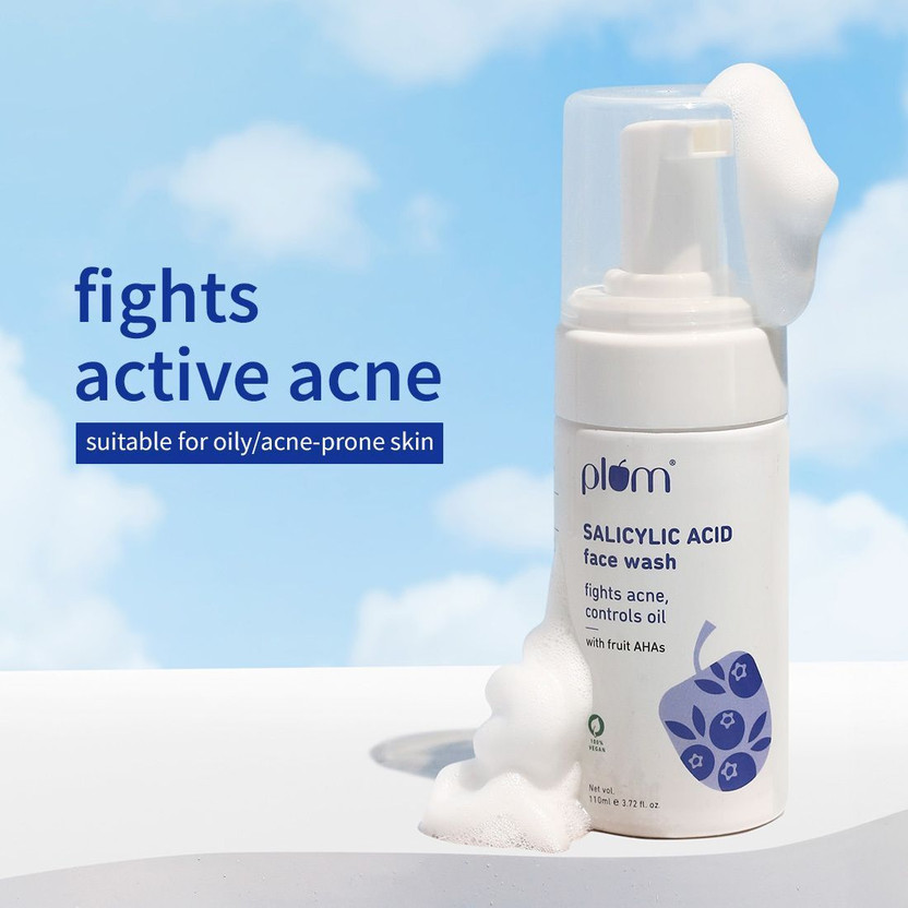 Plum 1% Salicylic Acid Anti Acne Gentle Foaming Cleanser | Controls Oil | Creamy Face Wash(110 ml)