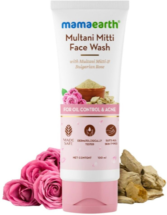 Mamaearth Multani Mitti & Bulgarian Rose For Oil Control & Acne - 100 ml | Suits All Skin Types | Hydrating & Gentle | Paraben-Free | No Silicones | Sulphate-Free Face Wash(100 ml)