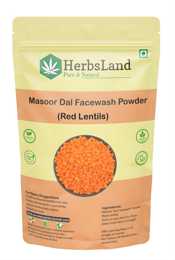 HerbsLand HerbsLand 100% Pure and Natural Masoor Dal Facewash Powder For Skin, Face Pack | Face Mask for Fairness | Tanning & Glowing Skin Face Wash(100 g) - Flipkart Deal