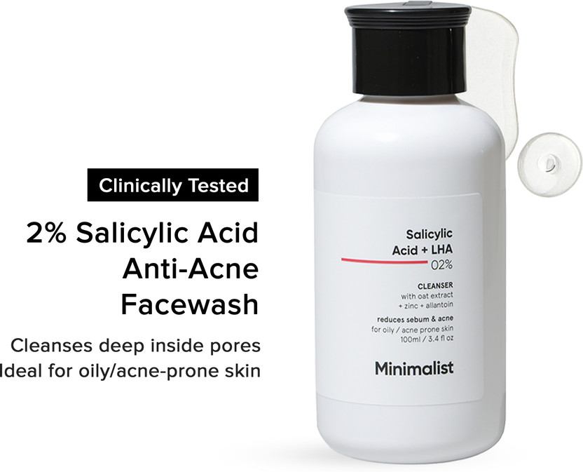 Minimalist 2% Salicylic Acid  for Men & Women | Sulphate Free Anti-Acne & Pimple Cleanser for Oily Skin | LHA & Zinc Face Wash(100 ml)