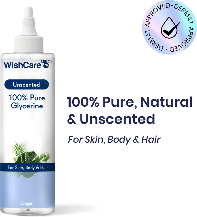 WishCare Pure & Unscented Glycerine - Pharmaceutical Grade, 100% Vegan, Hypoallergenic - Beauty & SkinCare(250 g)