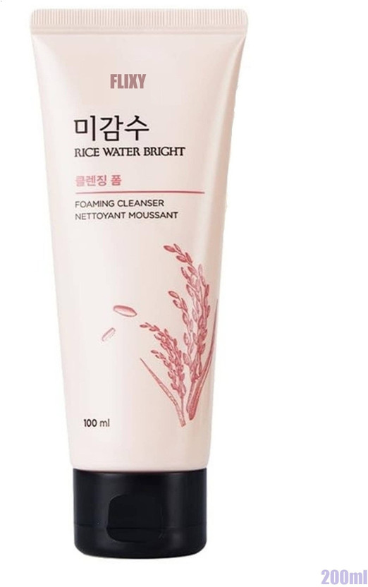 FLIXY Rice_Water Bright Foaming Cleanser | Deep Cleansing with Rice Extracts | Brightening & Hydrating Formula | Gentle Foam Cleanser for All Skin Types. Face Wash(100 ml)