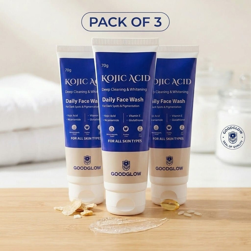 GOODGLOW | Glutathione | Kojic Acid | Niacinamide | Dermatologically Tested | Paraben Free | SLS Free | Deep cleaning & whitening | Pack of 3 | Face Wash(210 ml)