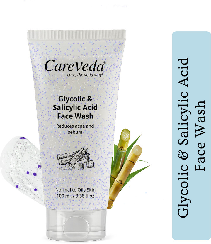CareVeda Glycolic & 1% Salicylic Acid  for Acne & Oil Control | Exfoliating Cleanser for Oily & Acne-Prone Skin | Fights Pimples, Blackheads & Dullness Face Wash(100 g)