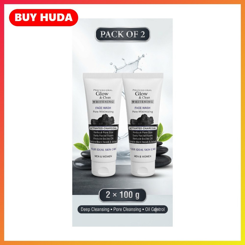 BUY HUDA Glow & Clean Charcoal  for Men & Women Daily Care 100g x 2 Face Wash(200 ml)