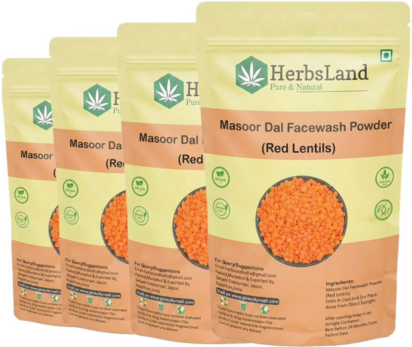 HerbsLand 100% Pure and Natural Masoor Dal Facewash Powder For Skin, Face Pack | Face Mask for Fairness | Tanning & Glowing Skin Face Wash(400 g)