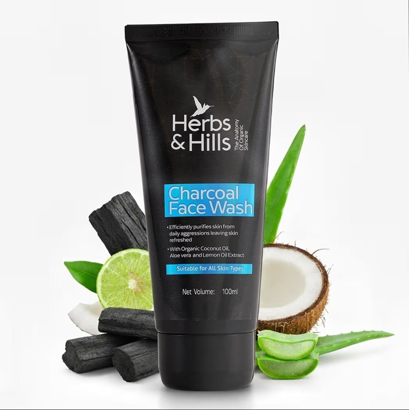 Herbs & hills Activated Charcoal ,Deep Cleansing,Oil Control, Acne & Blackhead Removal, With Aloe Vera & Peppermint, For Men & Women 100ml Face Wash(100 ml)