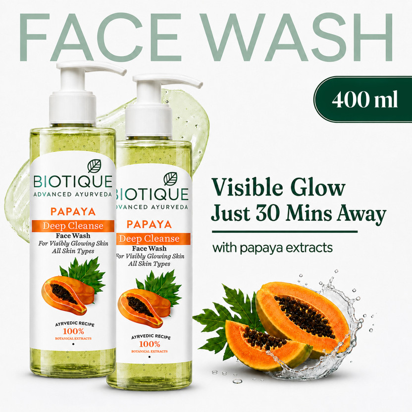 BIOTIQUE Papaya Deep Cleanse For Glowing Skin  Tan removal and Brightning Face Wash(400 ml)