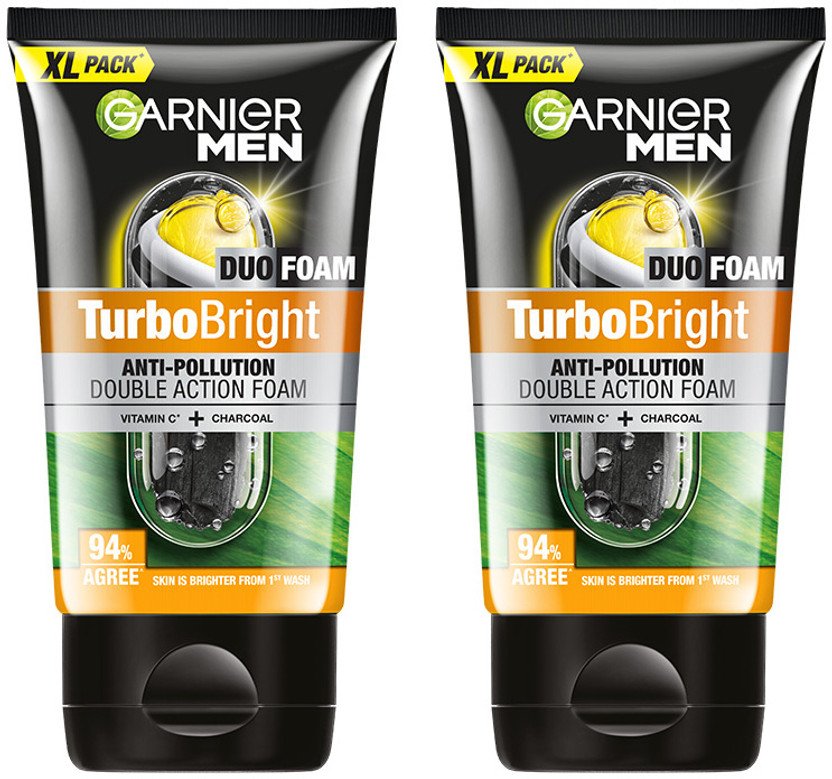 Garnier Men Turbo Bright Anti pollution Double Action Foam Vitamin C + Charcoal Face Wash(300 g)