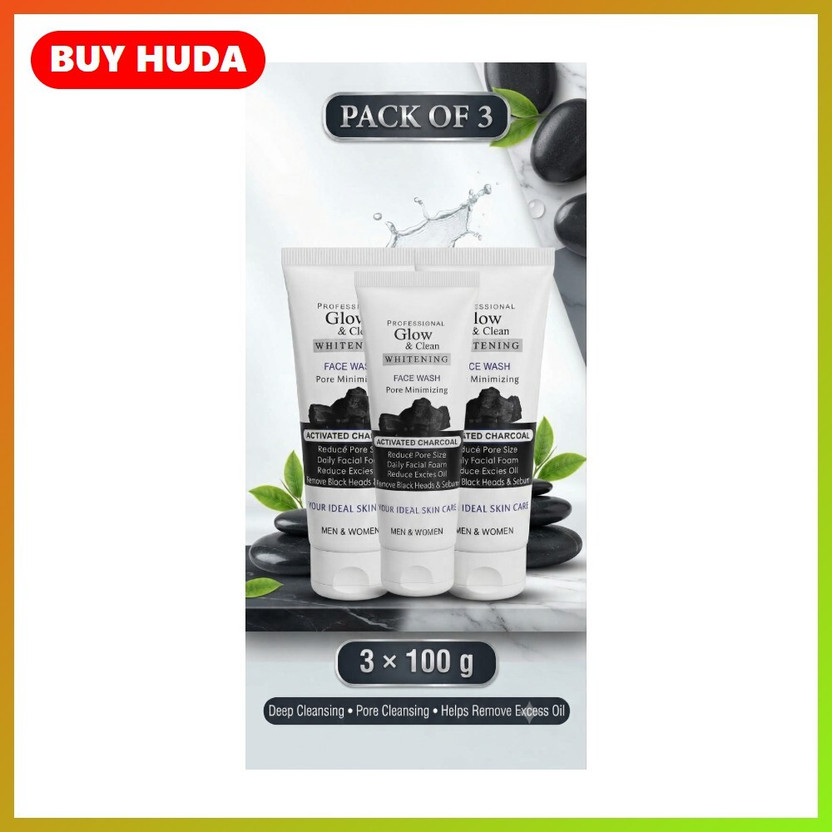 BUY BUY HUDA Glow & Clean Charcoal Face Cleanser 300g Pack for Men & Women Face Wash(300 ml) - Flipkart Deal