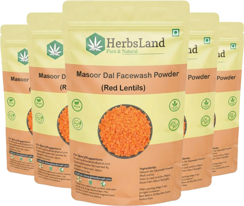 HerbsLand 100% Pure and Natural Masoor Dal Facewash Powder For Skin, Face Pack | Face Mask for Fairness | Tanning & Glowing Skin Face Wash(500 g)