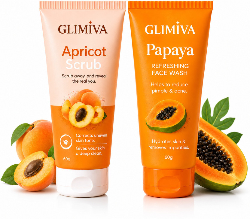 Glimiva Refreshing Papaya Facewash & Apricot Facescrub Combo Face Wash(120 g)