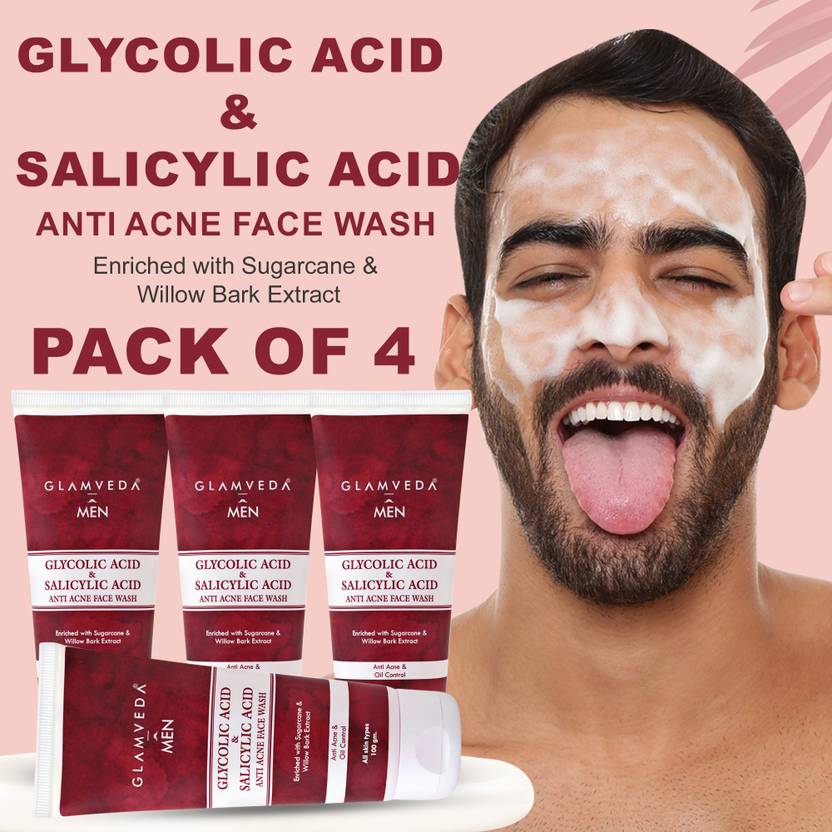 GLAMVEDA Glycolic & Salicylic Acid Anti Acne For Men pack Of 4 Face