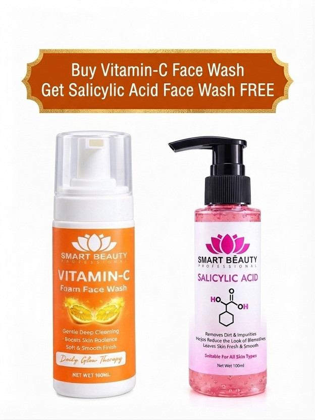 Smart Beauty Vitamin-C Foam  + Salicylic Acid  Combo (Buy 1 Get 1 Free) Face Wash(200 g)