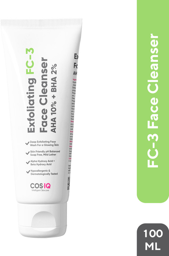 Cos-IQ Exfoliating FC-3 Face Cleanser AHA 10% + BHA 2% Deep  Face Wash(100 ml)