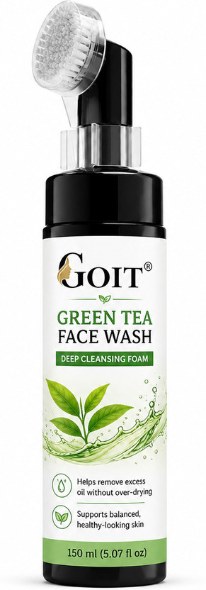 goit Green Tea  Foam with Built-in Soft Brush | Deep Cleansing Facial Cleanser | Helps Remove Excess Oil | Supports Healthy-Looking Skin Face Wash(150 ml)