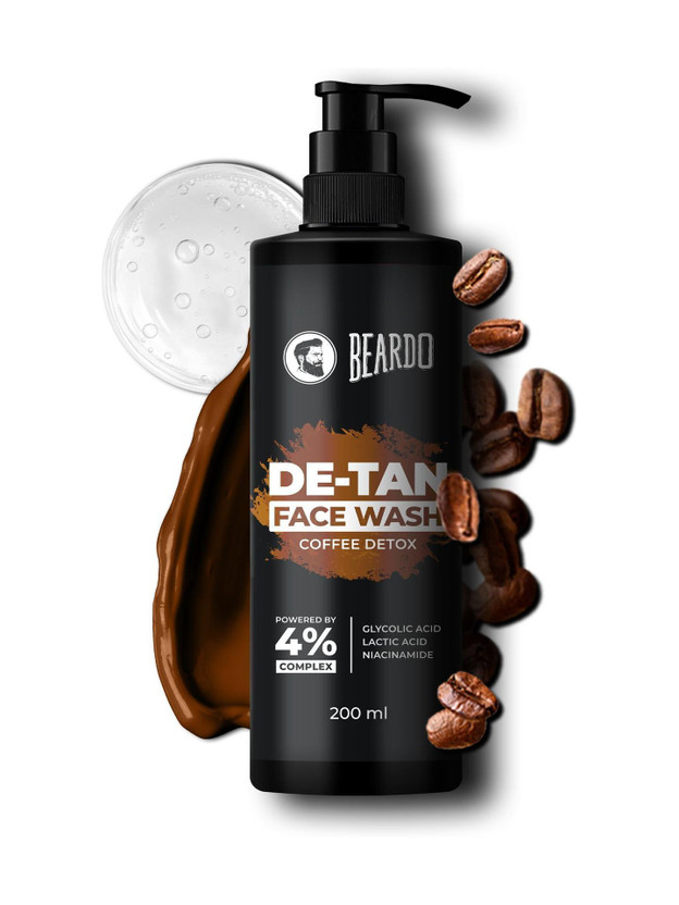 BEARDO De-Tan Glycolic & Latic Acid, Niacinamide & Coffee Tan removal Exfoliates Men Face Wash(200 ml)