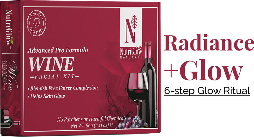 NutriGlow NATURAL'S Advanced Pro Formula Wine Facial Kit For Blemish Free Fairer Complexion & Helps Skin Glow(60gm)(60 g)