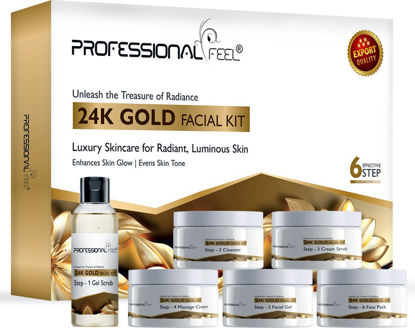 PROFESSIONAL FEEL Herbal Gold Facial Kit, Gel Scrub + Cleanser + Scrub + Cream + Gel + Face Pack(6 x 50 g)