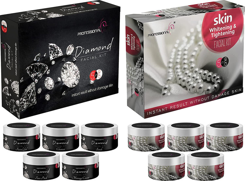 Professional Feel DIAMOND + SKIN WHITENING Facial Kit, Unisex For Fairness, Skin Whitening, Instant Glow (In-stat Glow Face Best Facial Kit Ever in India)(500 g)