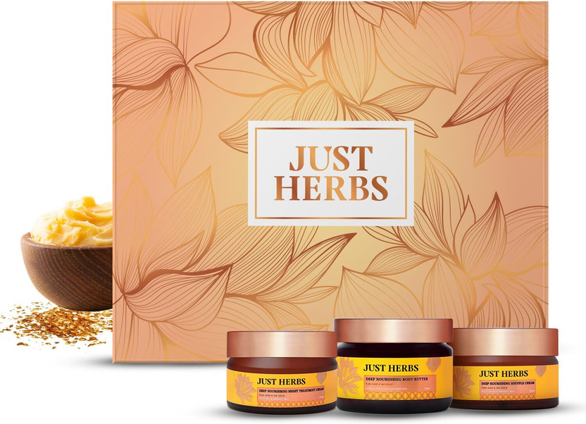 Just Herbs Golden Nourish Gift Set | Gifts for Her | 24K Gold &Pure Ghee | 6 Herbal Actives(35 g)