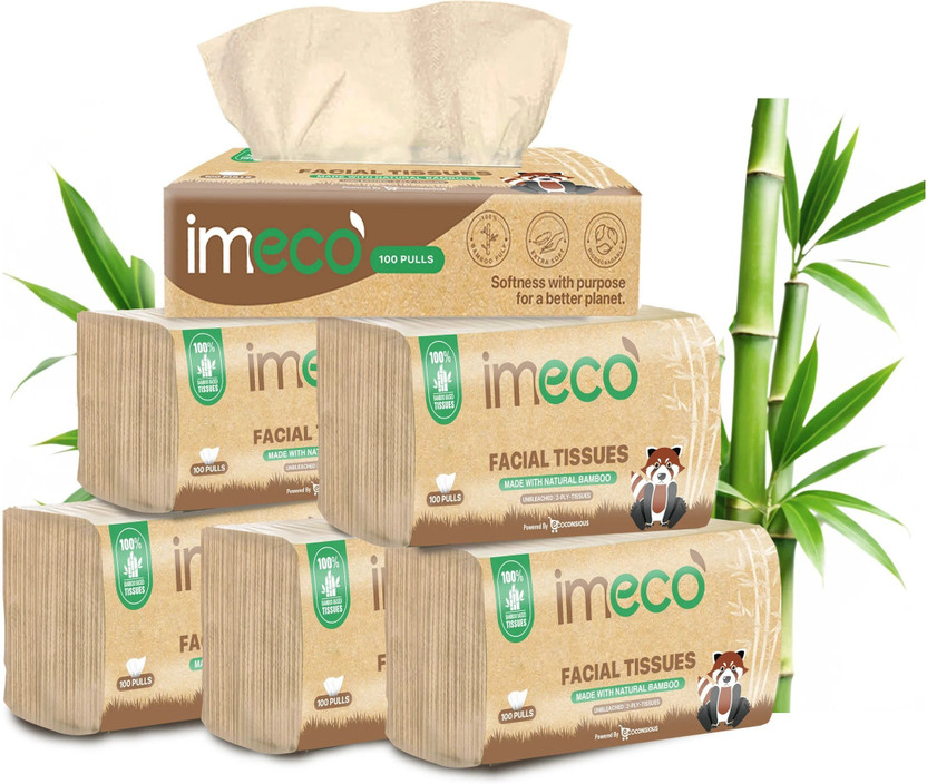 IMECO Bamboo Facial Tissues Papers 100 Pulls | 2 Ply | Ultra-Soft & Biodegradable(600 Tissues)