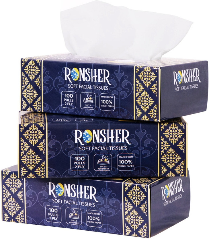 RONSHER Premium 2 Ply Pack of 3 Tissue Box(600 Tissues)