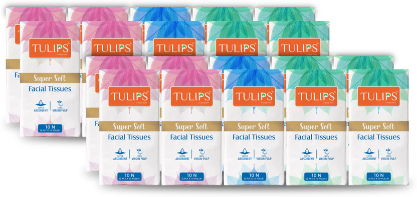 Tulips Super Soft 2Ply Pocket/Hankey Tissue Paper 2Ply x 10 Pulls/ 200 Sheets(20 Tissues)