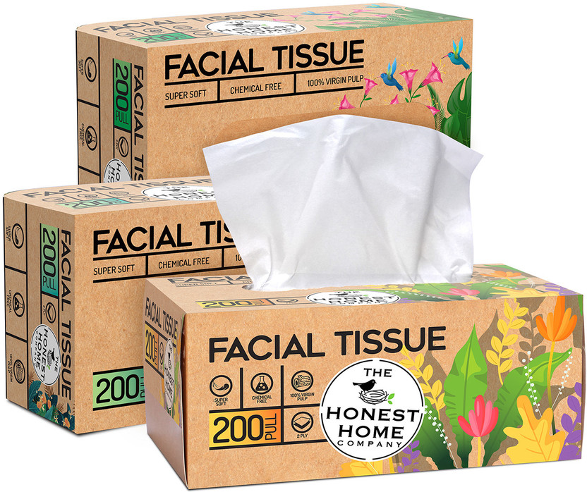 The Honest Home Company 2 Ply Facial Tissues Carton Box - 200 Pulls (Pack of 3, 600 Pulls)(600 Tissues)