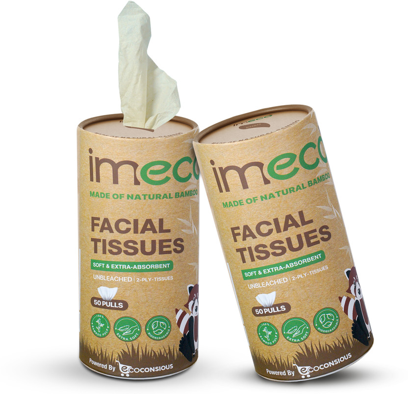 IMECO Bamboo Facial Tissue Paper 50 Pulls Box Each | Ideal for Travel, Car & Daily Use(100 Tissues)