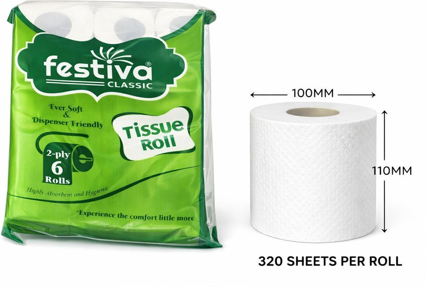 Festiva SOFT TISSUE PAPER ROLL,Premium Quality[pack of 1 in 6 roll-per roll 320 sheets]