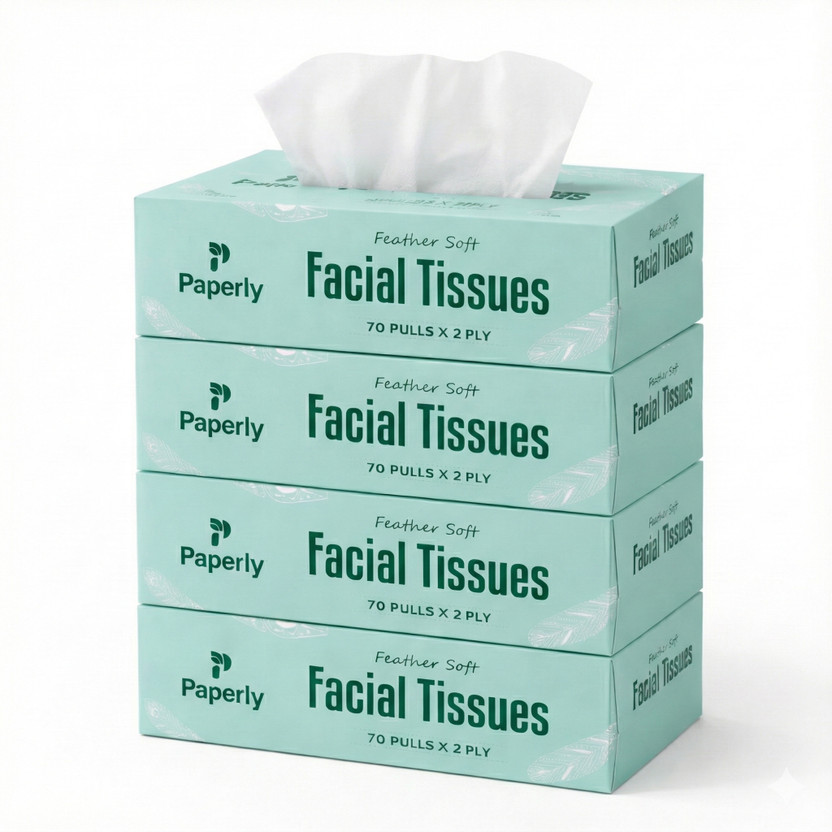 Paperly feather soft facial tissue-Pack of 4(280 Tissues)