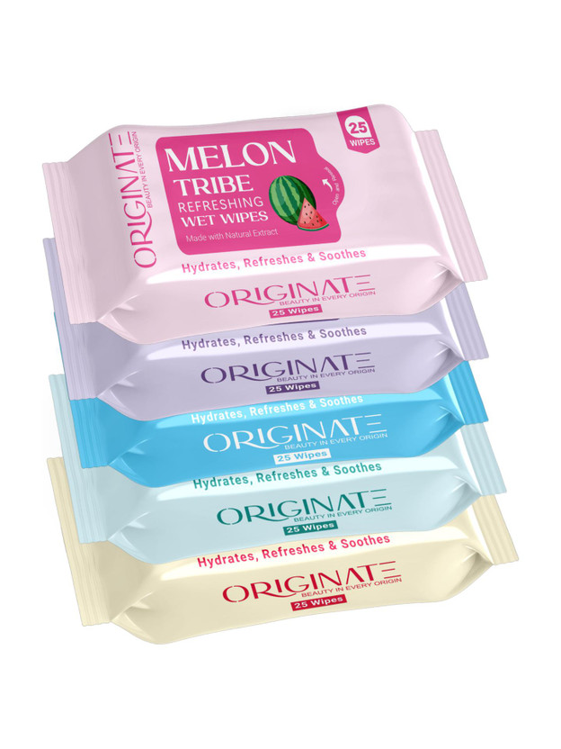 ORIGINATE Assorted Refreshing Wet Wipes for Easy Makeup & Excess Oil Removal - Pack of 5(125 Tissues)