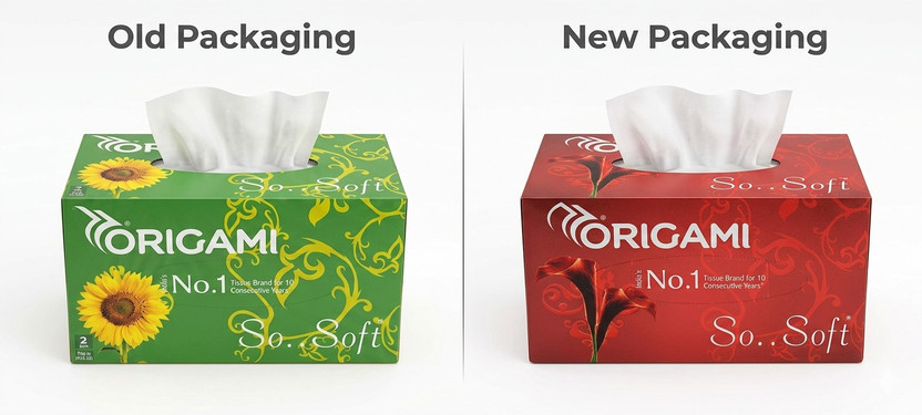 Origami 2 Ply Facial Tissue Box, 100 Pulls, Pack of 1