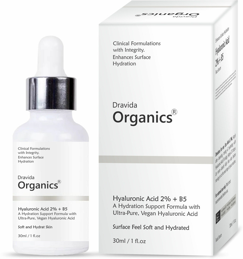 Dravida Organics Hyaluronic Acid Face Serum for Glowing Skin, Intense Hydration & Fines Lines For Men & Women| Hydrating Serum for Dry, Normal & Oily Skin(30 ml)
