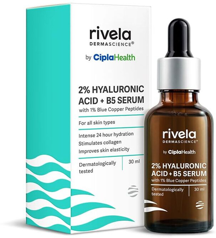 Rivela Dermascience 2% Hyaluronic Acid with 1% Blue Copper Peptide Serum|24-Hour Hydration(30 ml)