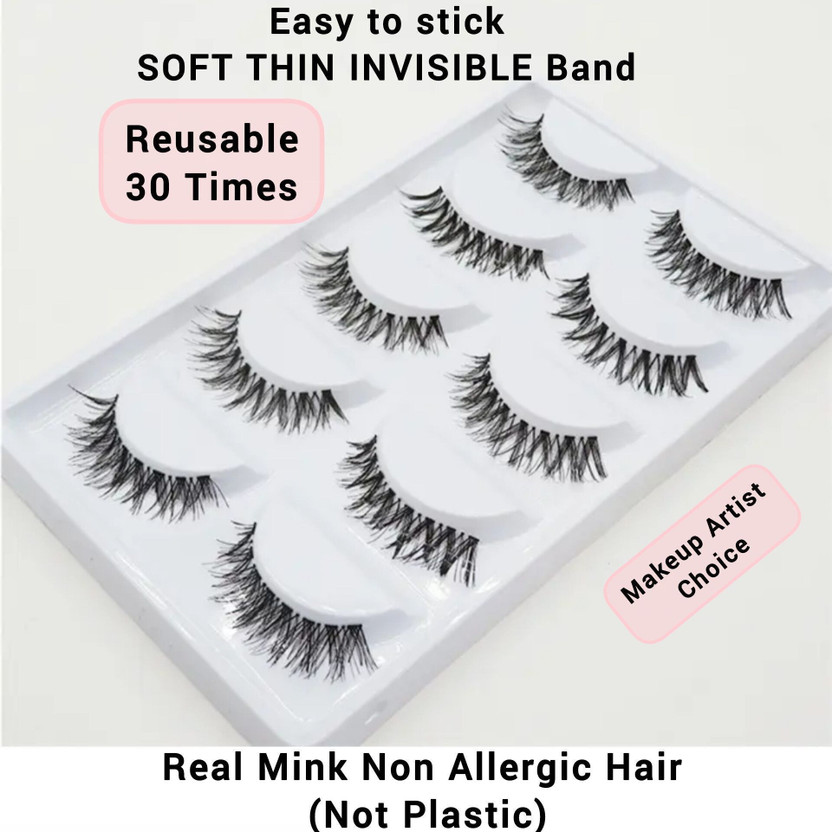 Guzel Exports REAL HAIR 3D MINK EYELASH SHORT NATURAL CURLY MAKEUP ARTIST CHOICE (NOT PLASTIC)(Pack of 5)