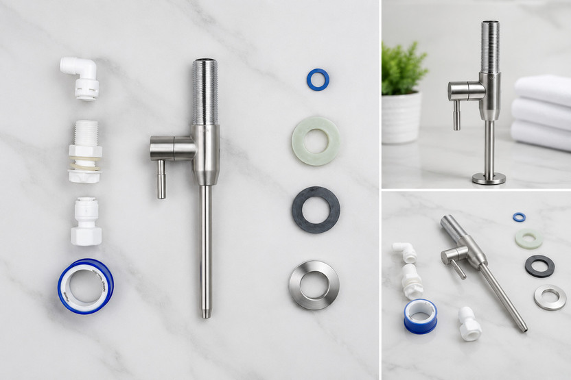 TSP AQUA RO Faucet Tap Steel Water Purifier Tap with Pipe & Fittings for Cabinet Mount Faucet Nozzle(Screw On)