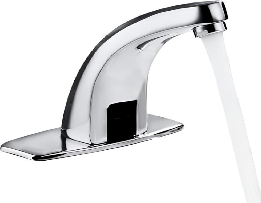 QAWACHH by Qawachh Automatic Touch Less Brass Curve Water Sensor Tap Faucet Silver Chrome Finish Sensor Tap Faucet(Deck Mount Installation Type)