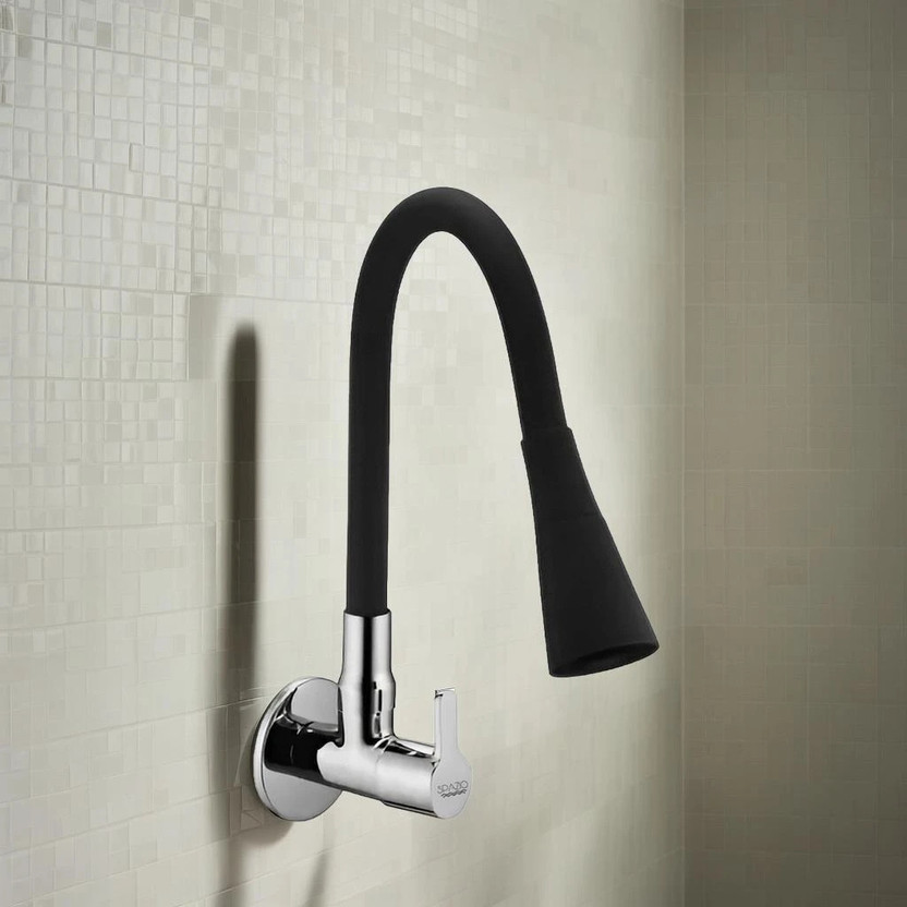 Spazio Silicon Swivel Spout & Dual Flow Pattern For Hot OR Cold Water With Wall Flange SmartBuy Fusion Sink Cock - Flxo Play With 360 Degree Flexible Black Pillar Tap Faucet(Wall Mount Installation Type)