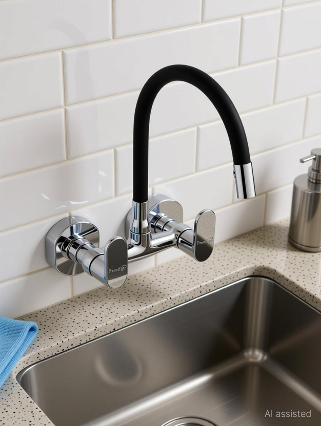 Prestige Ocean Brass Sink with Flexible Swivel Spout with Hot & Cold Water Feature Kitchen Mixer Faucet(Wall Mount Installation Type)