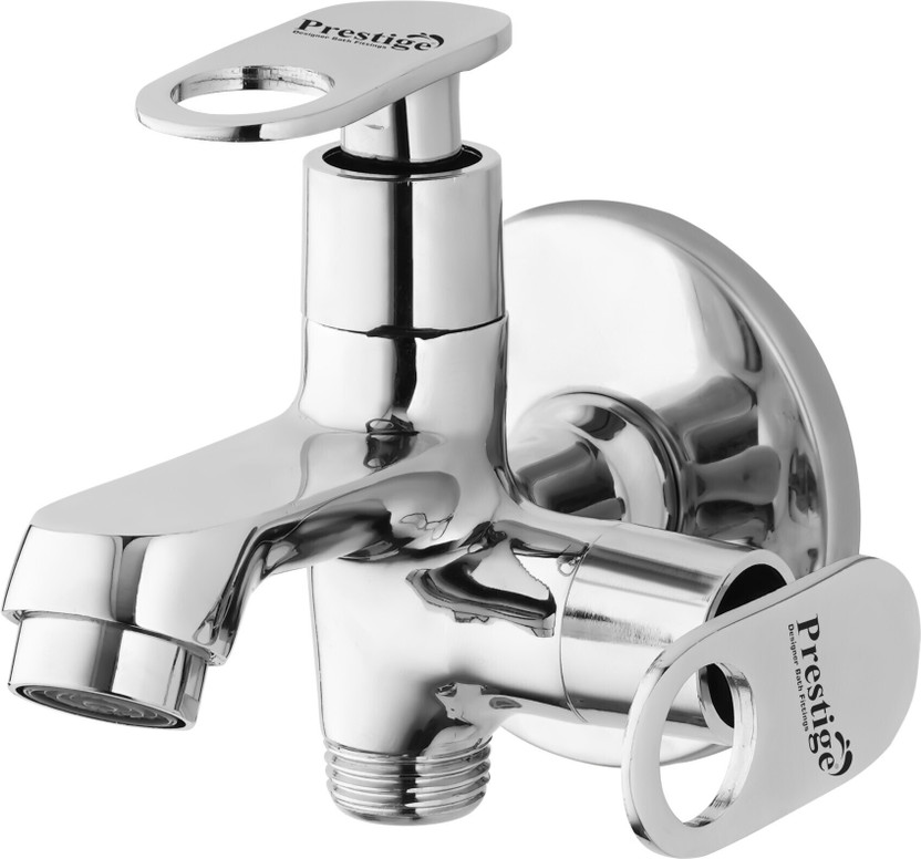 Prestige Max Brass Bib Cock 2 in 1 Water Tap Two Way Bib Cock With Wall Flange Bib Tap Faucet(Wall Mount Installation Type)