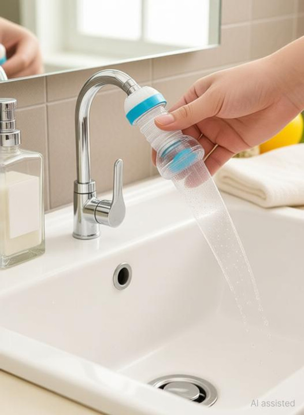 DOMUM Water Faucet 360 Degree Antispattering Water-Saving Extended Filter Kitchen Plastic Faucet/Pipe Hose Swivel Adjustable Nozzle Shower Head Faucet Water-Saving Filter Shower Head Anti-Splash Stream Tap Sprayer for Kitchen Bathroom Bath Basin Sink, for Cleaning kitchen utensils , Fruits , Vegetab