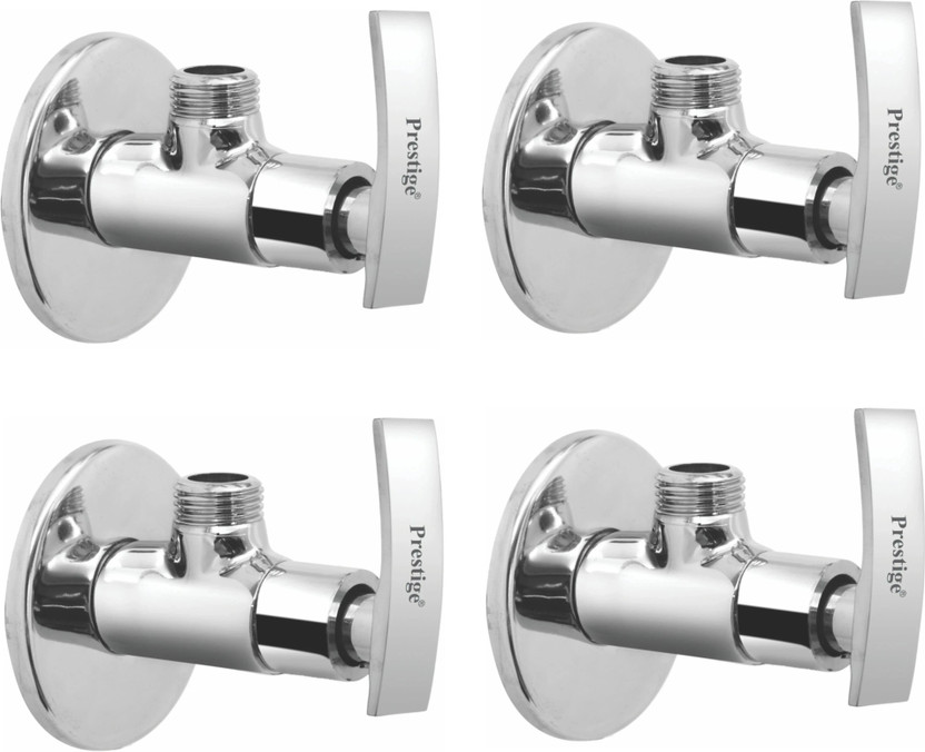 Prestige Passion Brass With Wall Flange (Disc Fitting | Quarter Turn) (Silver)- Pack of 4 Angle Cock Faucet(Wall Mount Installation Type)