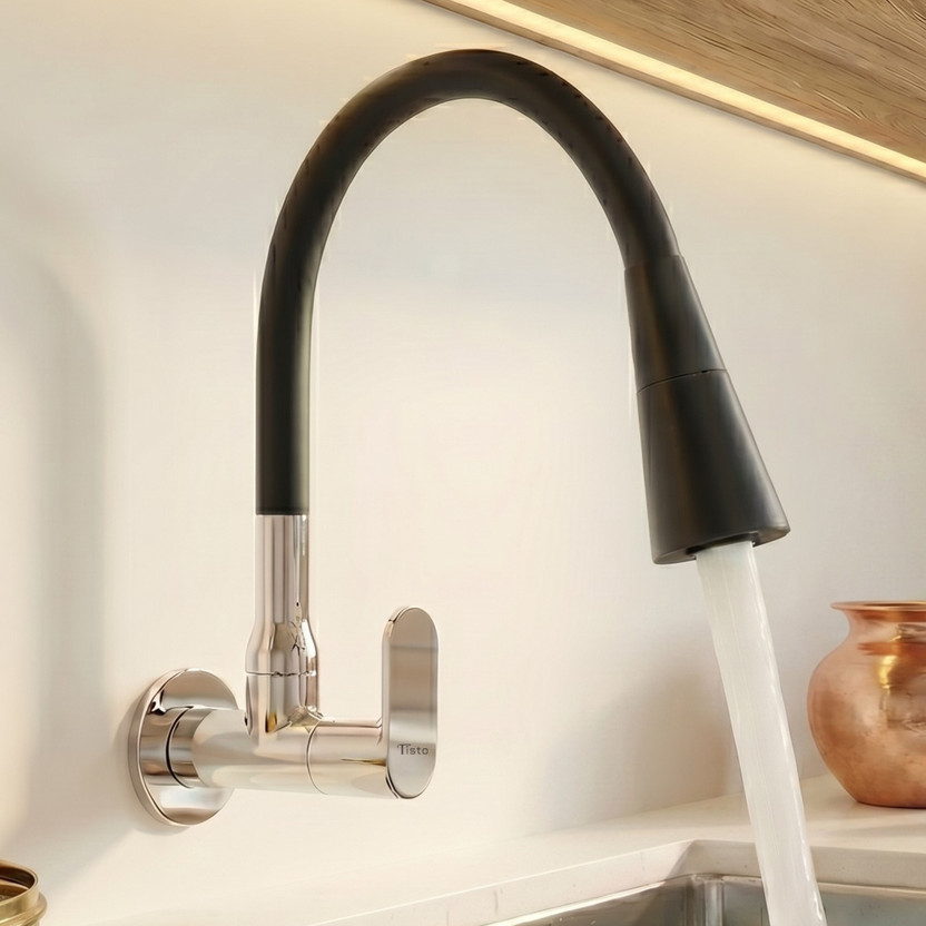 Tisto Kitchen Sink Tap Faucet with Wall Flange | Dual Flow | Flexible 360 Degree Spout | Rust Proof | 10 Year Warranty | Kitchen Taps For Home Sink Cocke Nal Water Sink Tap Faucet(Wall Mount Installation Type)