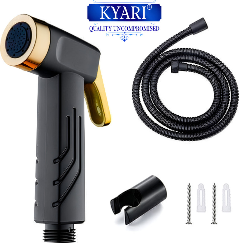 Kyari - Premium BLACK Health Faucet Jet Spray With Gold Button + Black Tube & Holder Health  Faucet(Wall Concealed Installation Type)