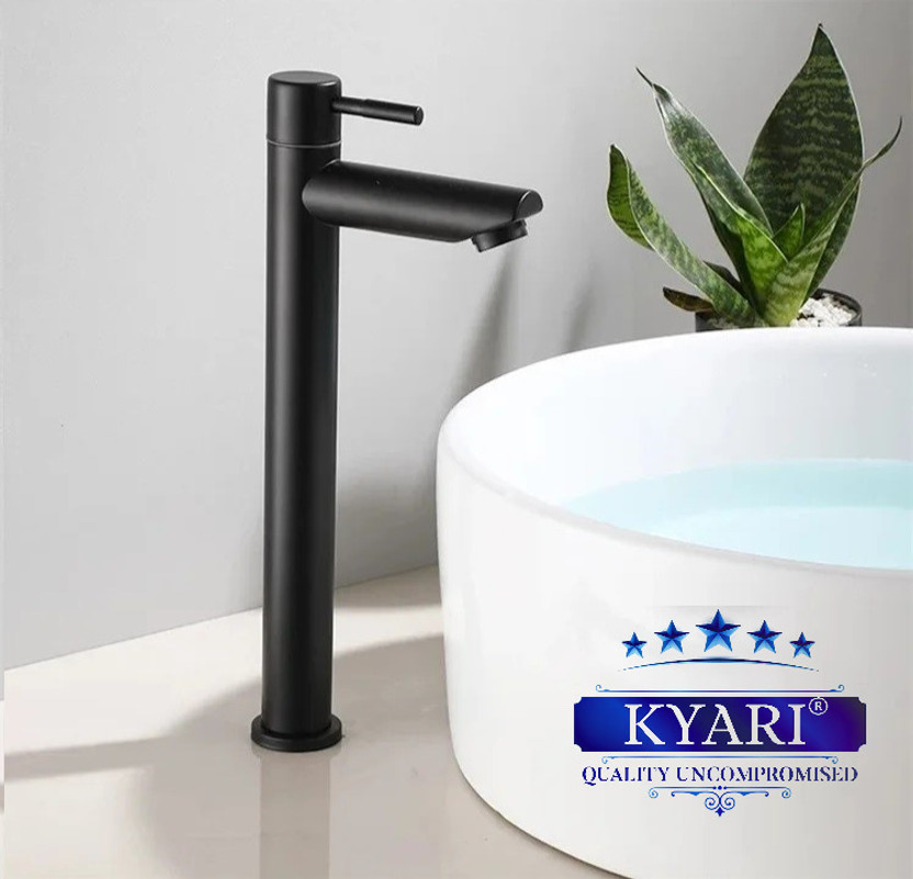 Kyari - TALL Black ( 12 inch ) Table Top Desk Mount Pillar Tap - For Bathroom/ Washbasin/ TableTop/ Basin/ Deckmount Pillar Tap Faucet(Deck Mount Installation Type)