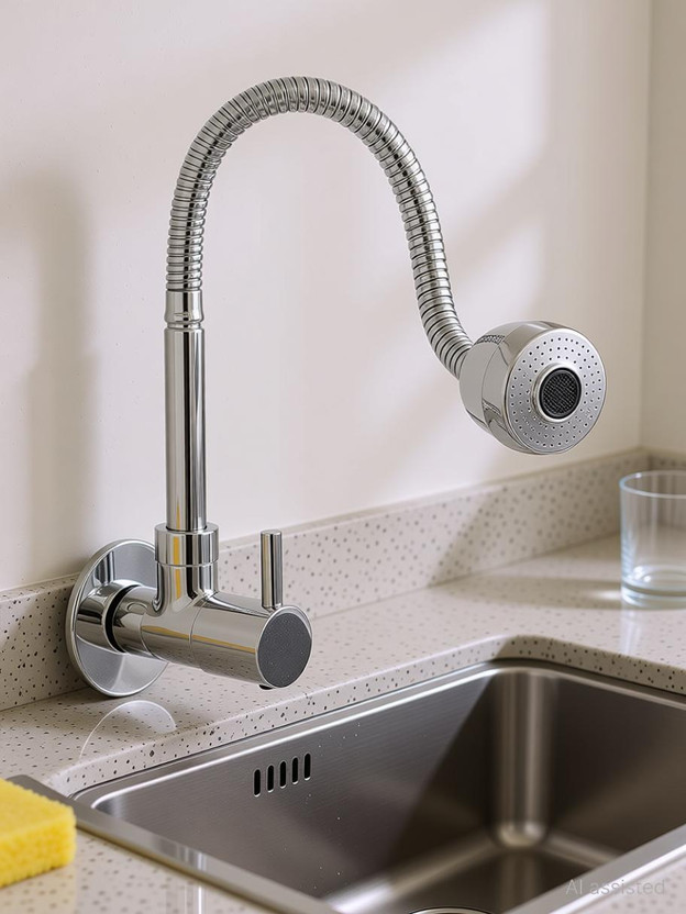 Oleanna Flora (Brass) Kitchen Spray Spout Flexible Sink Cock with Flange and Brass body faucet | Aerator & Shower Spray Bib Tap Pillar Tap Faucet(Wall Mount Installation Type)