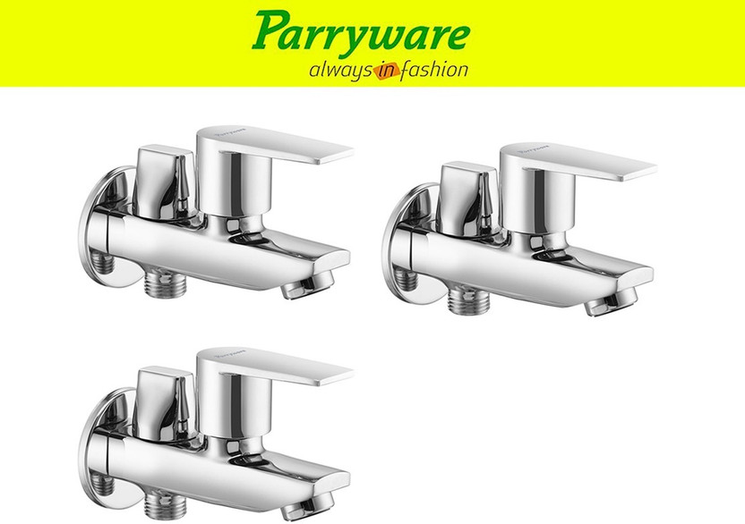Parryware Praseo 2-in-1 Bib Cock Tap – Wall Mounted set of 3 pic 035 Two-in-One Bib Cock Tap – Wall Mounted Brass Bathroom Bib Tap Faucet(Wall Mount Installation Type)