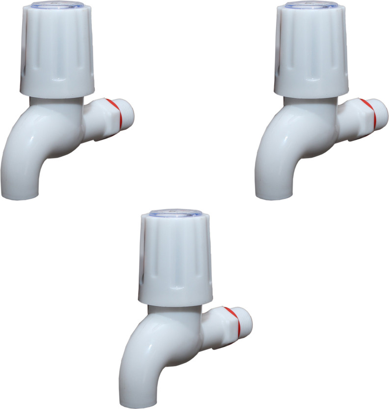 droptech Pvc White Turbo bib cock Taps pack3 pvc taps for bathroom standard size 1/2" - for hot & cold water bib tap Bib Tap Faucet(Wall Mount Installation Type)